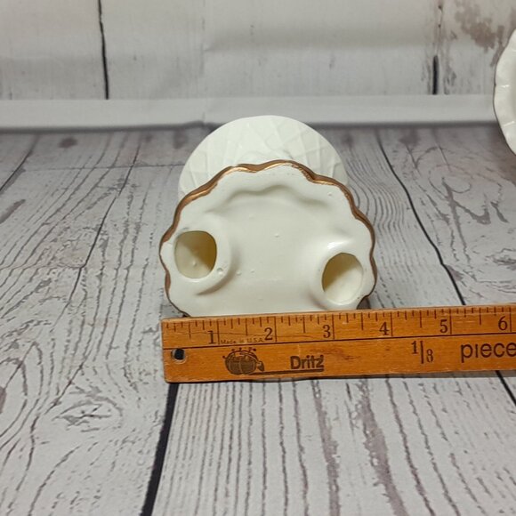 Poinsettia Christmas Tea Light Candle Holder 2pc Gold Red Green Ceramic 7" - Picture 11 of 11